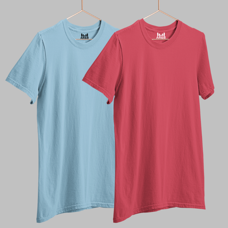 AR&B Round Neck Half Sleeve T-Shirt  Regular Fit - Ocean Blue & Red Combo