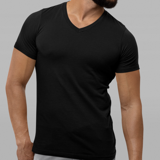 AR&B Men's V Neck Half Sleeve Regular Fit T-Shirt - Black