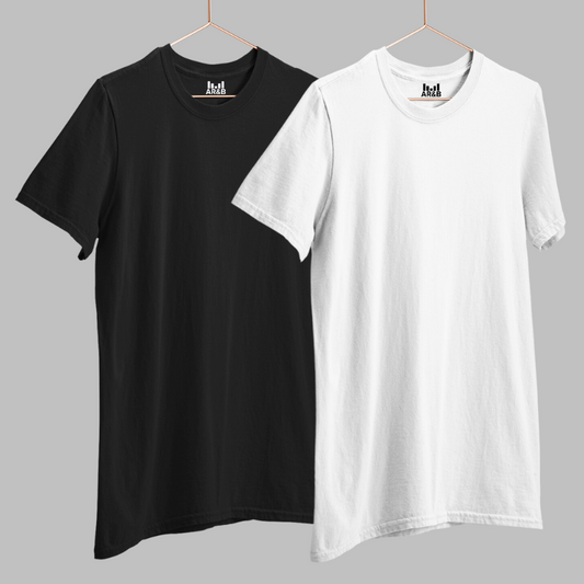 AR&B Round Neck Half Sleeve T-Shirt  Regular Fit - Black & White Combo