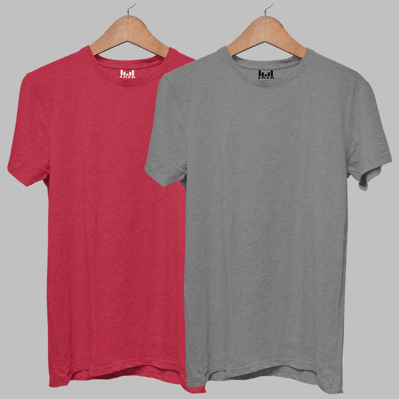 AR&B Round Neck Half Sleeve T-Shirt  Regular Fit - Cardinal HTR & Dark Grey HTR Combo