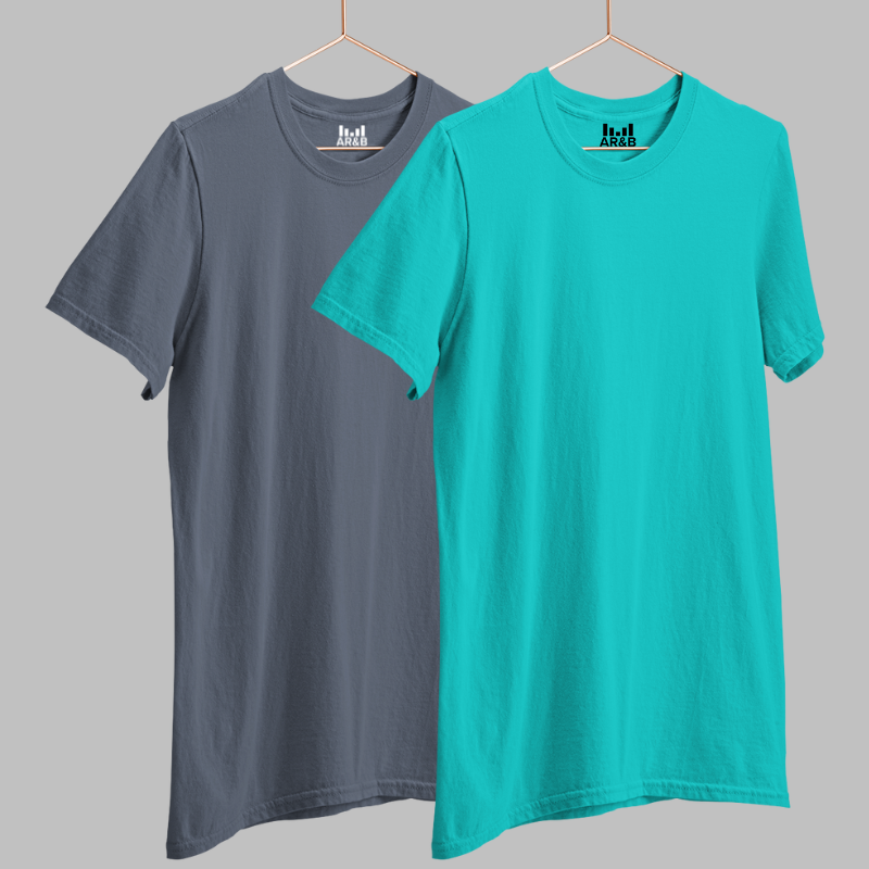 AR&B Round Neck Half Sleeve T-Shirt  Regular Fit - Dark Navy Blue & Teal Combo