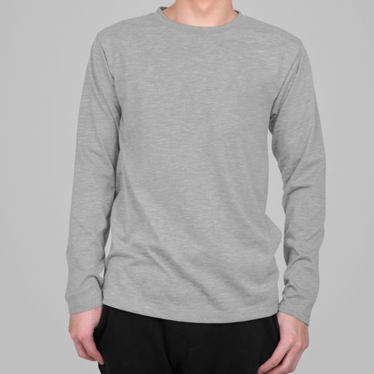 AR&B Men's Round Neck Full Sleeve Regular Fit T-Shirt - Grey Heather