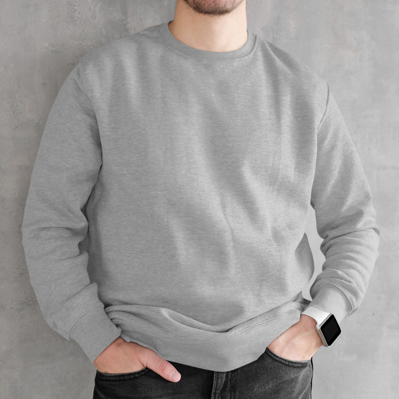 AR&B Men's Crew Neck Sweatshirt - Long Sleeve Regular Fit - Grey Heather