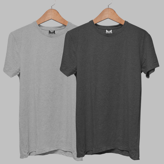 AR&B Round Neck Half Sleeve T-Shirt  Regular Fit - Grey HTR & Black HTR Combo