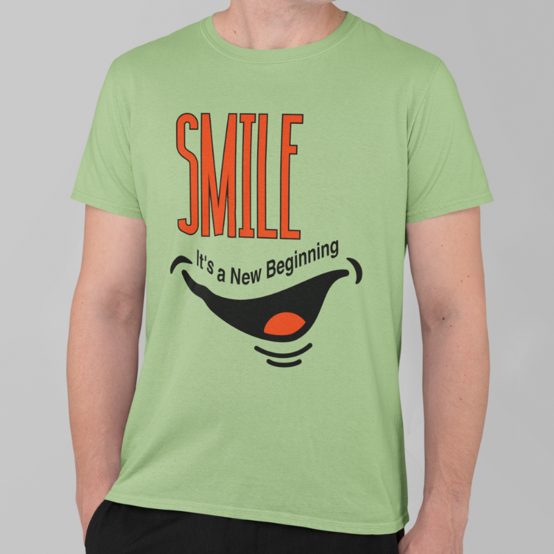 Smile Printed Regular Fit T-Shirt -  White, Kiwi Green, Ocean Blue, Black, Navy HTR