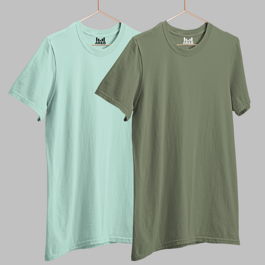 AR&B Round Neck Half Sleeve T-Shirt  Regular Fit - Mint & Olive Green Combo