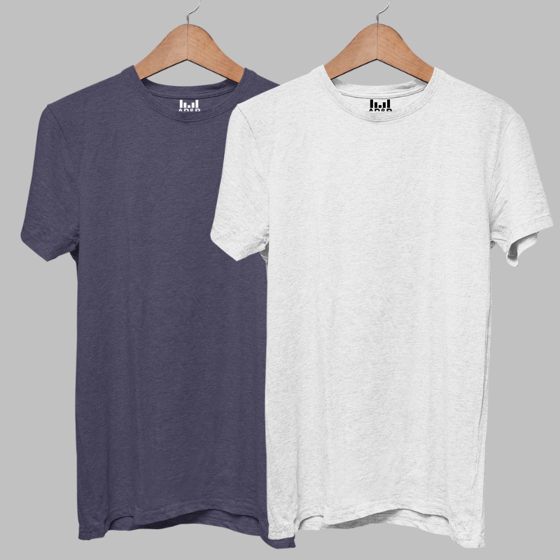 AR&B Round Neck Half Sleeve T-Shirt  Regular Fit - Navy HTR & White HTR Combo