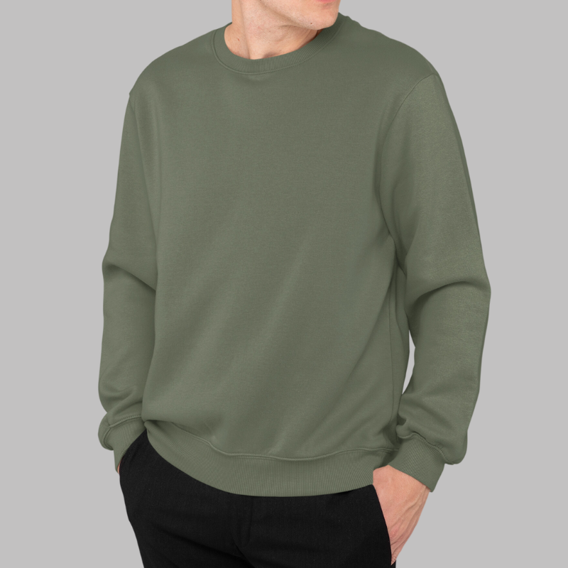 AR&B Men's Crew Neck Sweatshirt - Long Sleeve Regular Fit - Olive Green