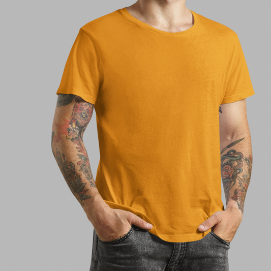 AR&B Round Neck Half Sleeve Regular Fit T-Shirt - Tangerine, Black