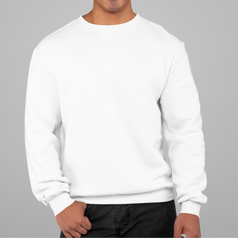 AR&B Men's Crew Neck Sweatshirt - Long Sleeve Regular Fit - White